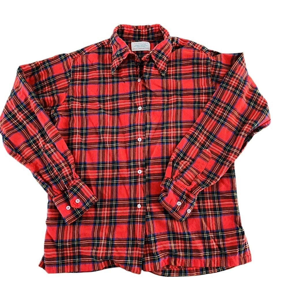 Vintage Abercrombie & Fitch Viyella Wool Cotton Plaid Shirt Red Tartan Scotland
